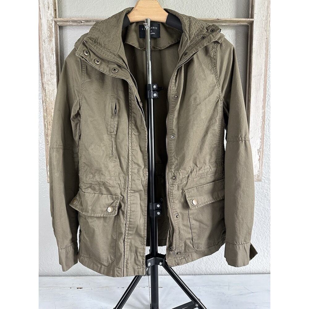 Womens Utility Jacket Love Tree Olive Green LS Zips & Snaps Size Small - Picture 8 of 16